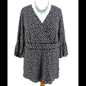 Style & Co 3X rectangular polka dot 3/4 sleeves surplice cross over neckline